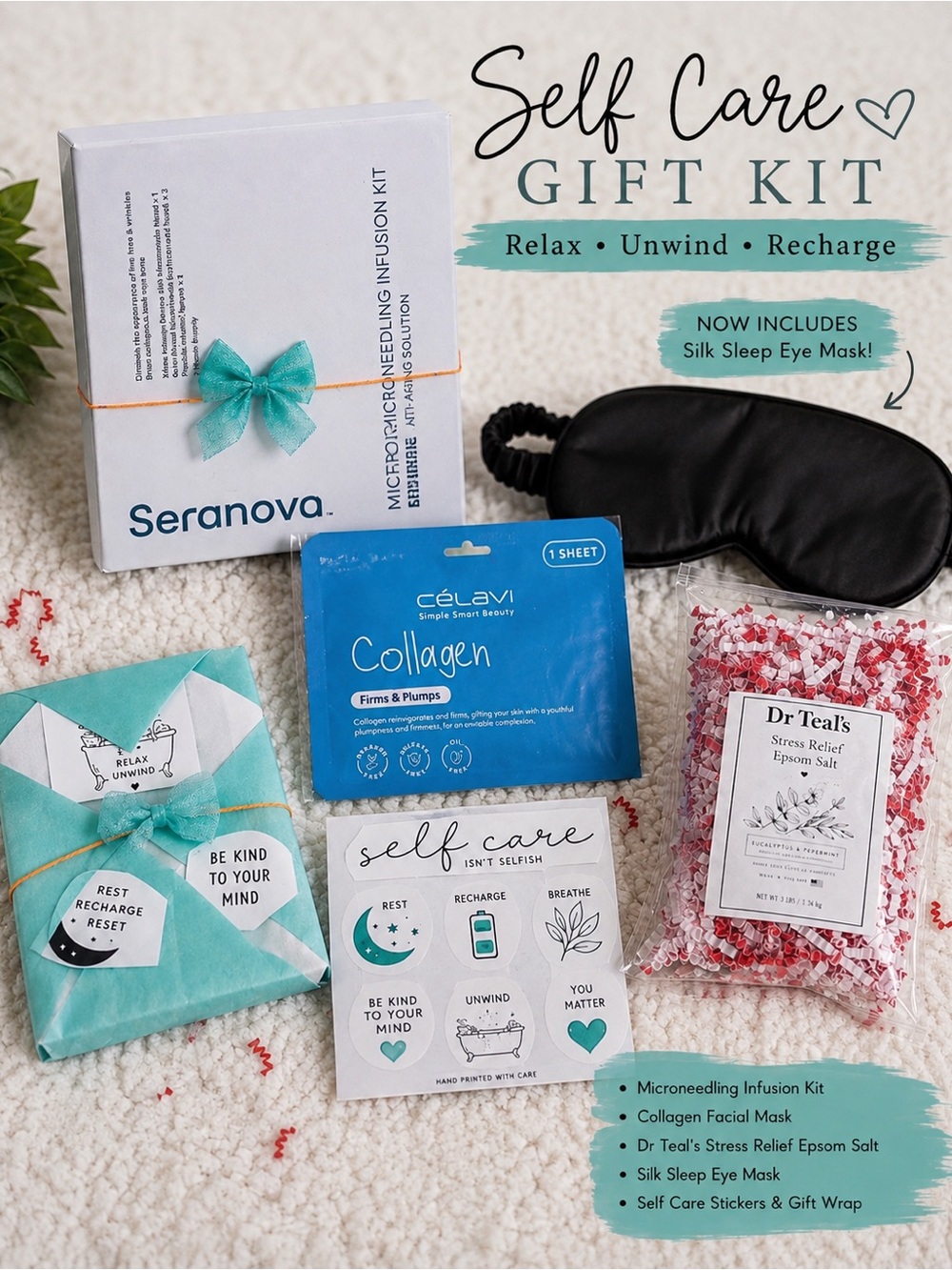 Self-CareSet CollogenMask,EyeMask, DrTeals StressReliefEpsmSalt & MicroBlade Kit